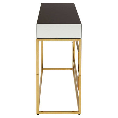 Rimini Black Mirrored and Gold Finish Console Table with Drawer