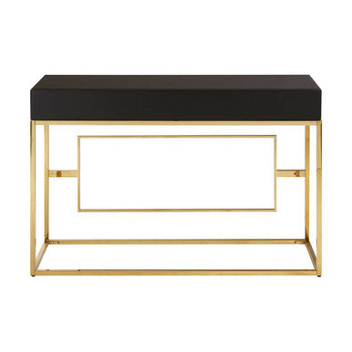 Rimini Black Mirrored and Gold Finish Console Table with Drawer