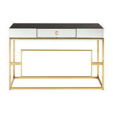 Rimini Black Mirrored and Gold Finish Console Table with Drawer