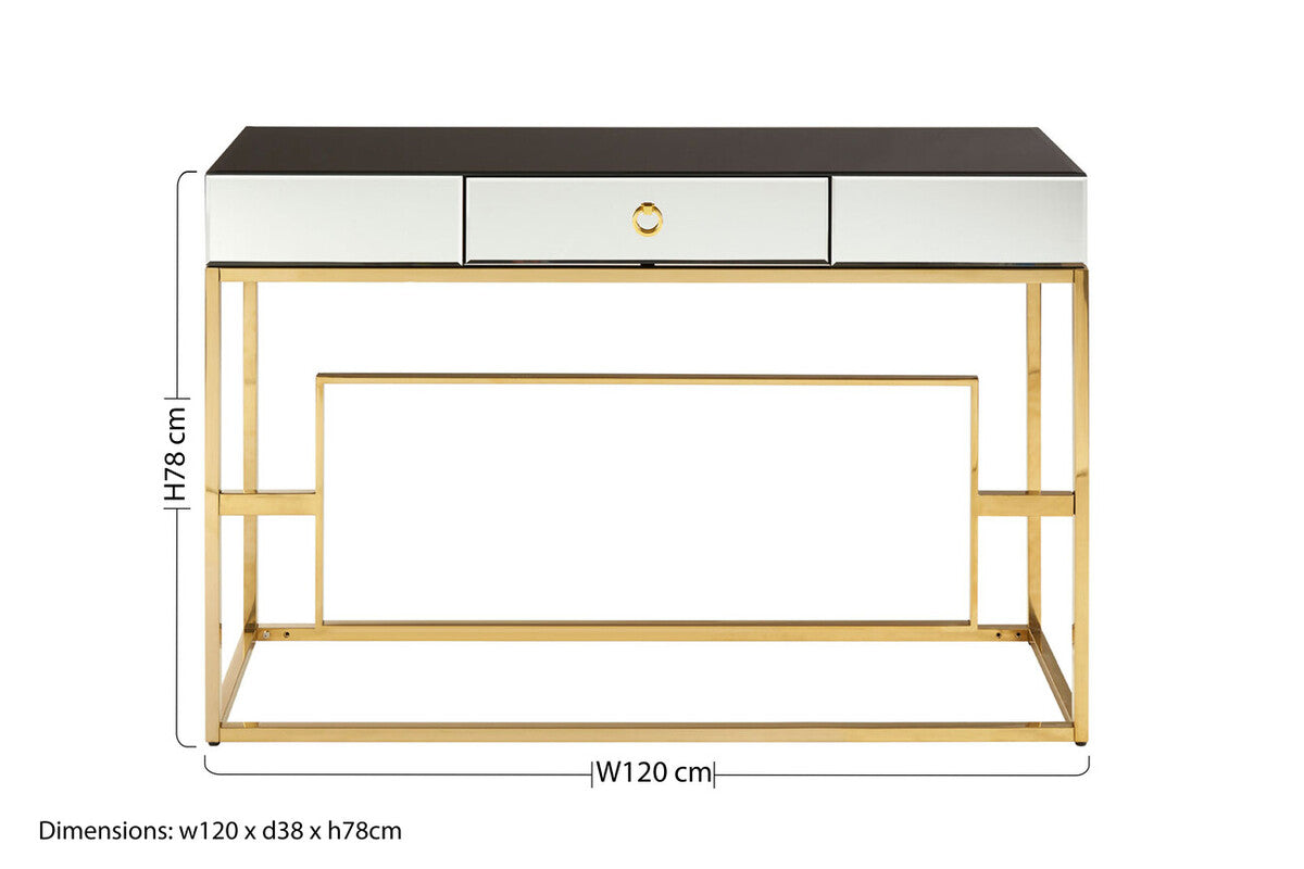 Rimini Black Mirrored and Gold Finish Console Table with Drawer