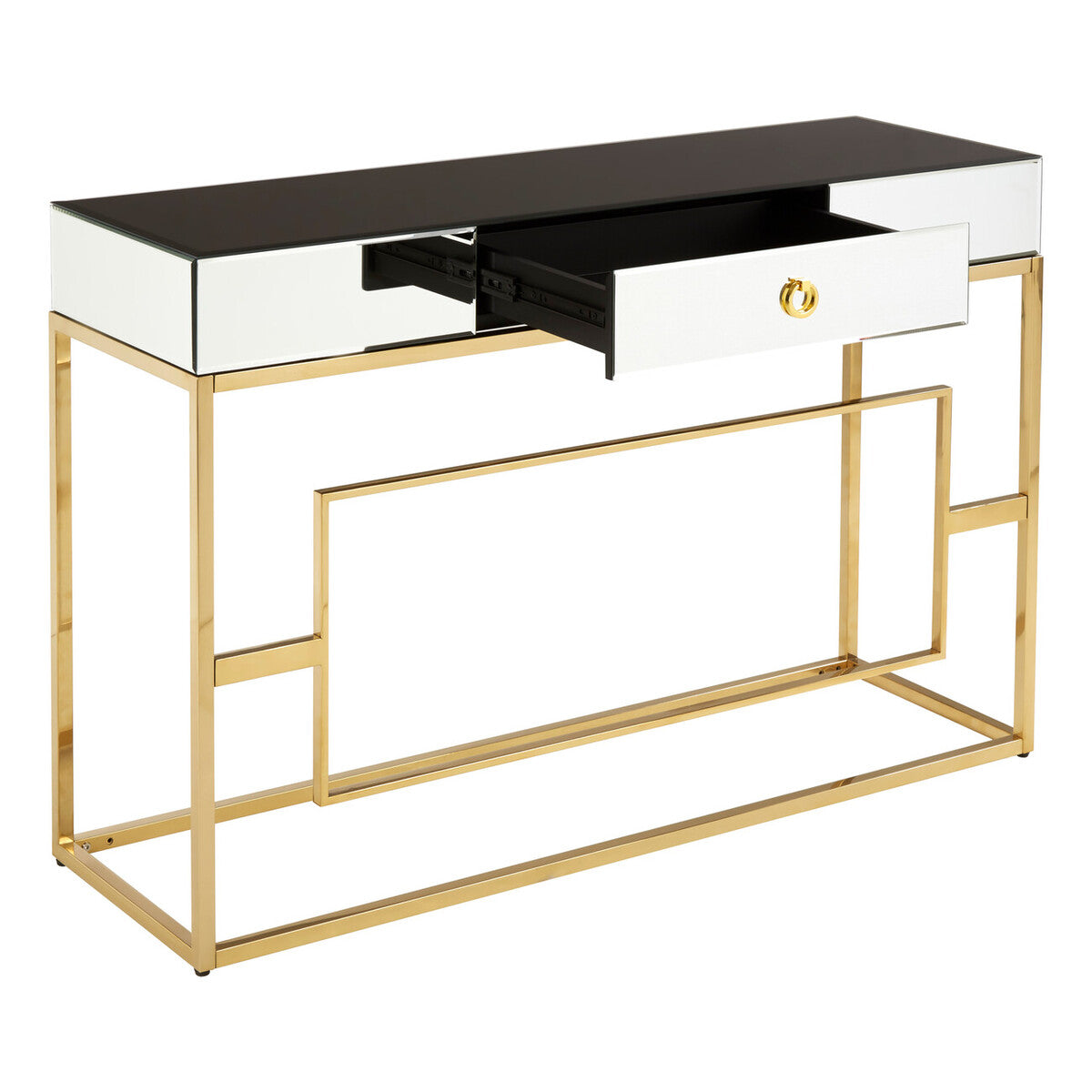 Rimini Black Mirrored and Gold Finish Console Table with Drawer