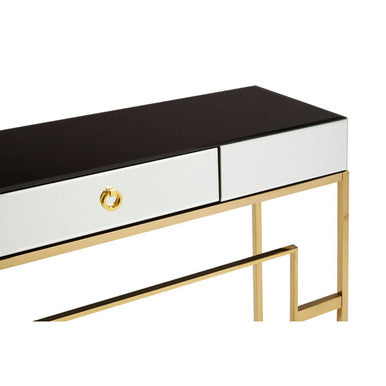 Rimini Black Mirrored and Gold Finish Console Table with Drawer