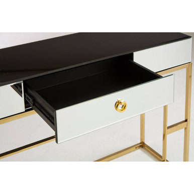 Rimini Black Mirrored and Gold Finish Console Table with Drawer