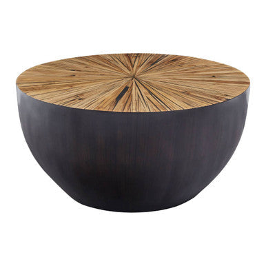 Gabo Black and Natural Bamboo Small Round Coffee Table