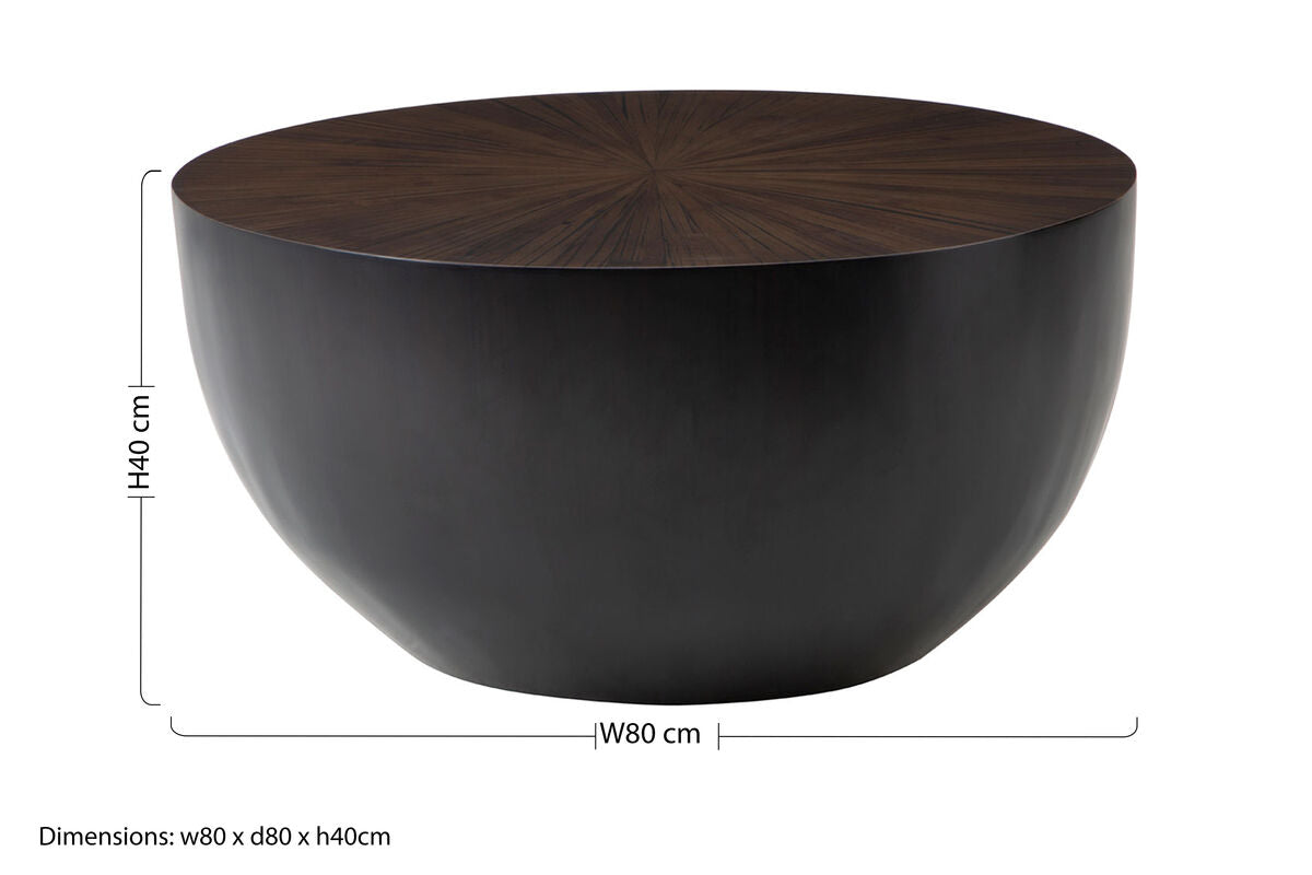 Gabo Black and Natural Bamboo Small Round Coffee Table