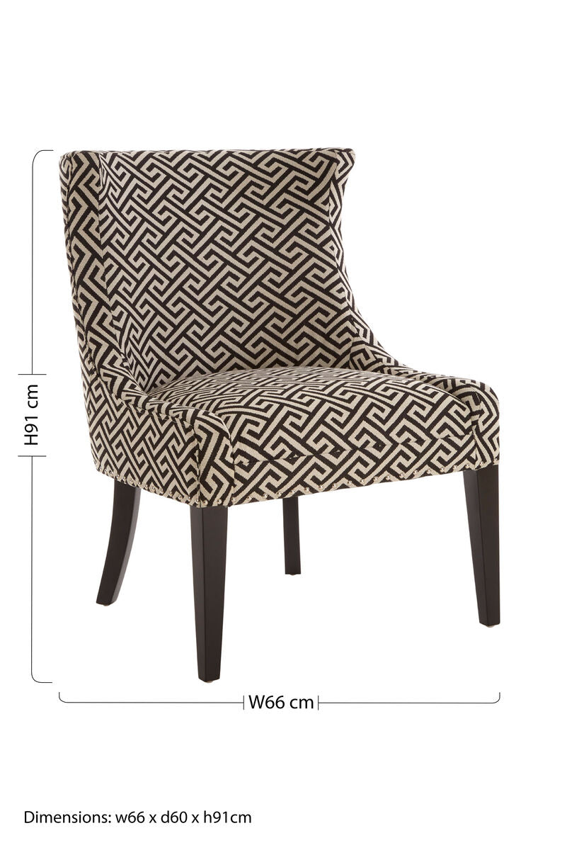 Regents Park Black and Beige Greek Key Fabric Design Chair