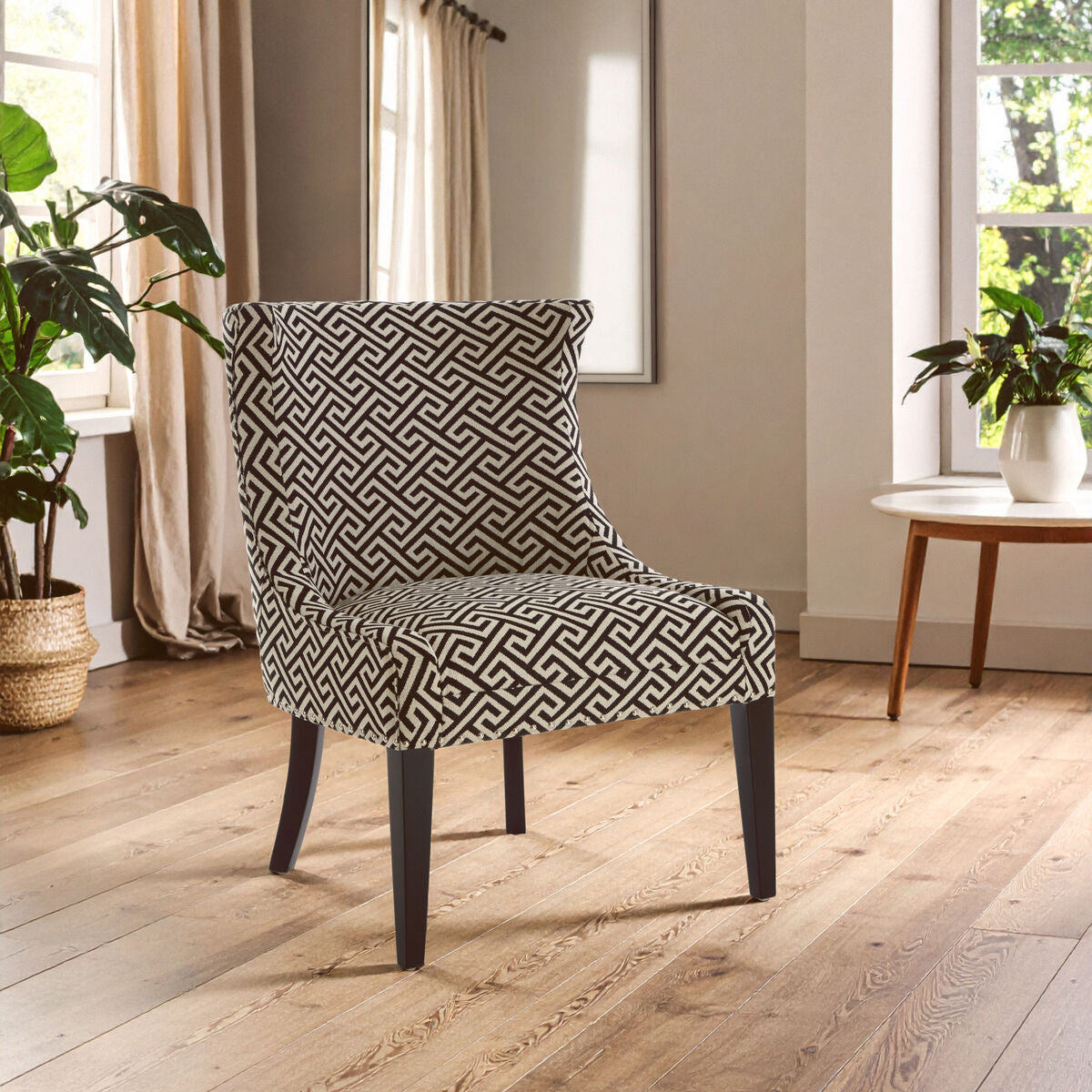 Regents Park Black and Beige Greek Key Fabric Design Chair