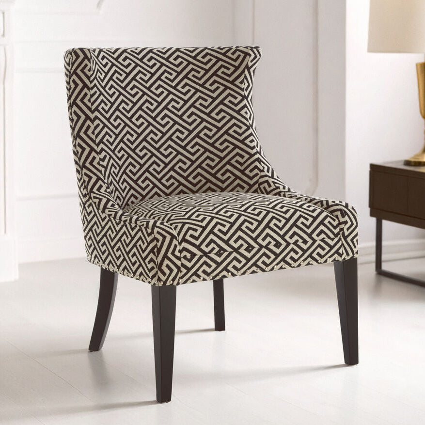 Regents Park Black and Beige Greek Key Fabric Design Chair