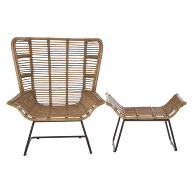 Manado Natural Kubu Rattan Lounge Chair and Footstool
