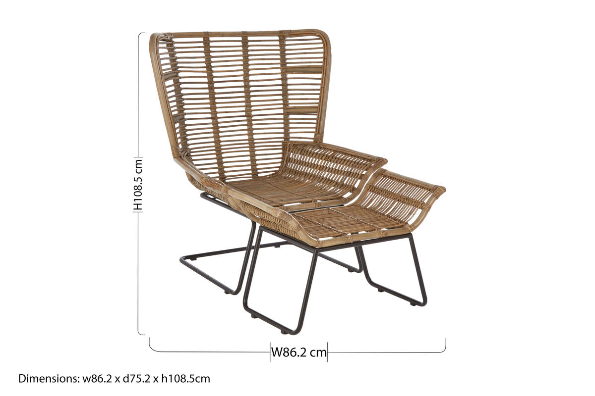 Manado Natural Kubu Rattan Lounge Chair and Footstool