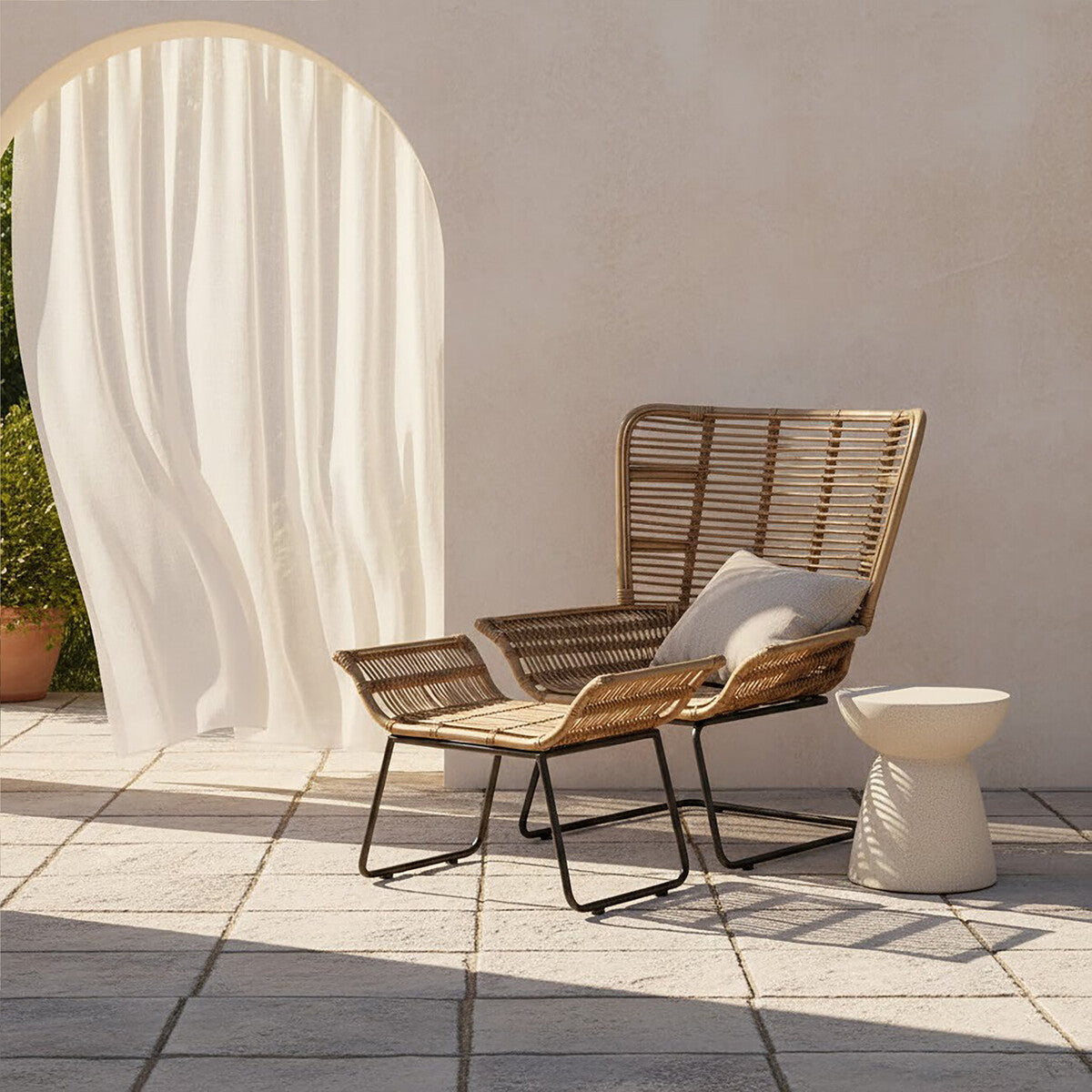 Manado Natural Kubu Rattan Lounge Chair and Footstool