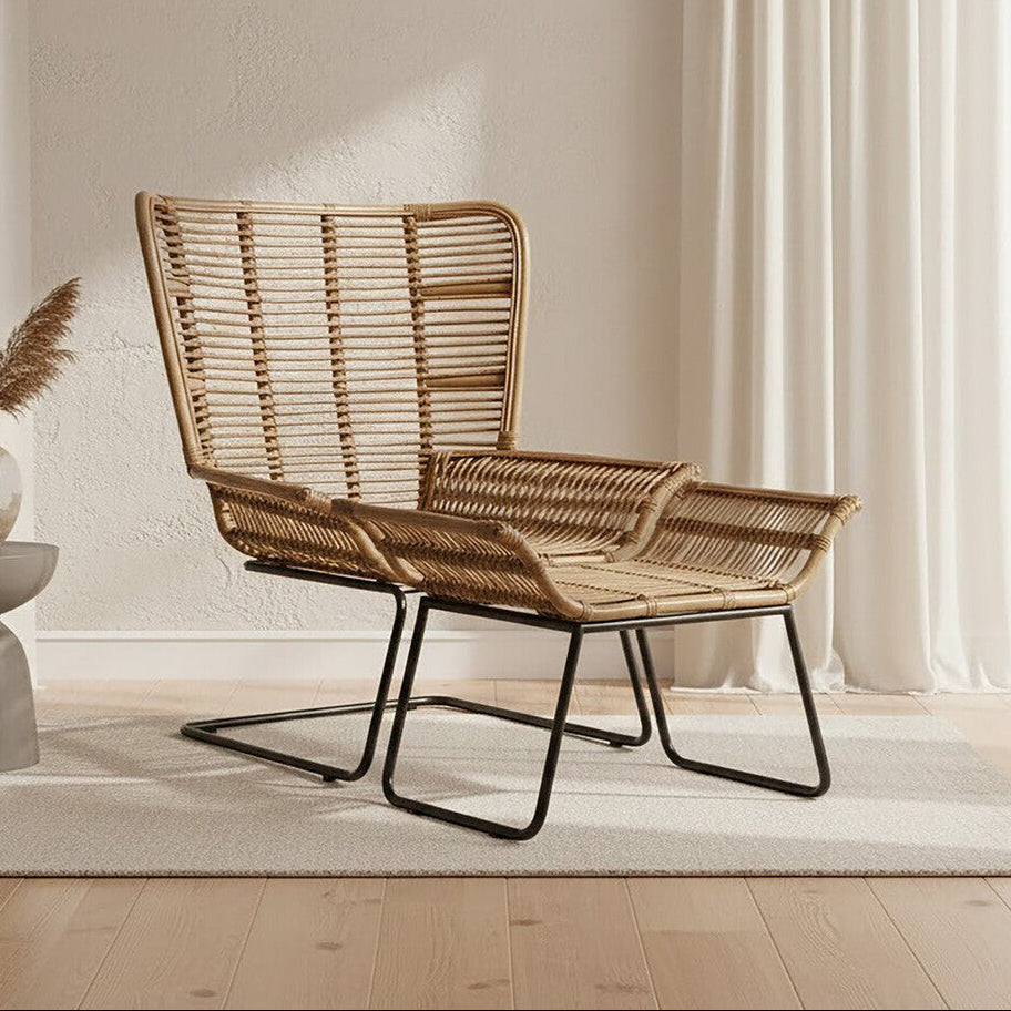 Manado Natural Kubu Rattan Lounge Chair and Footstool