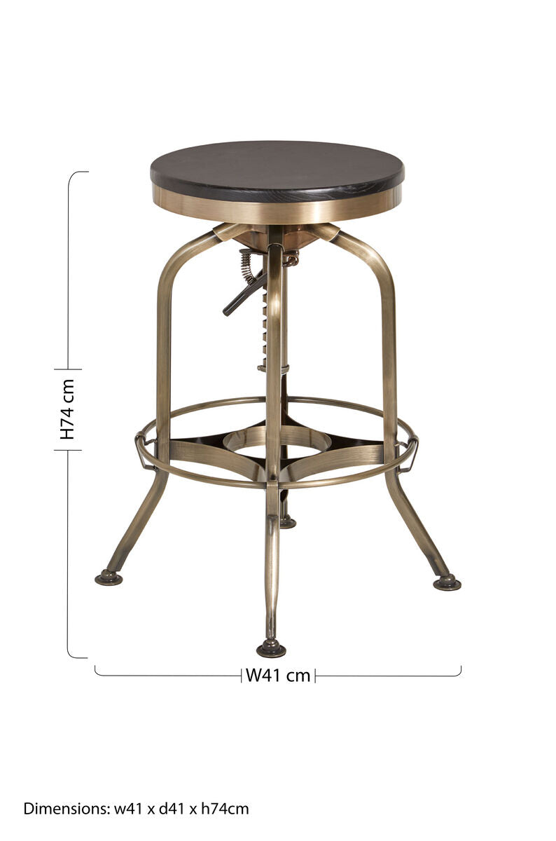 Gator Black Ash Wood and Brass Finish Adjustable Bar Stool