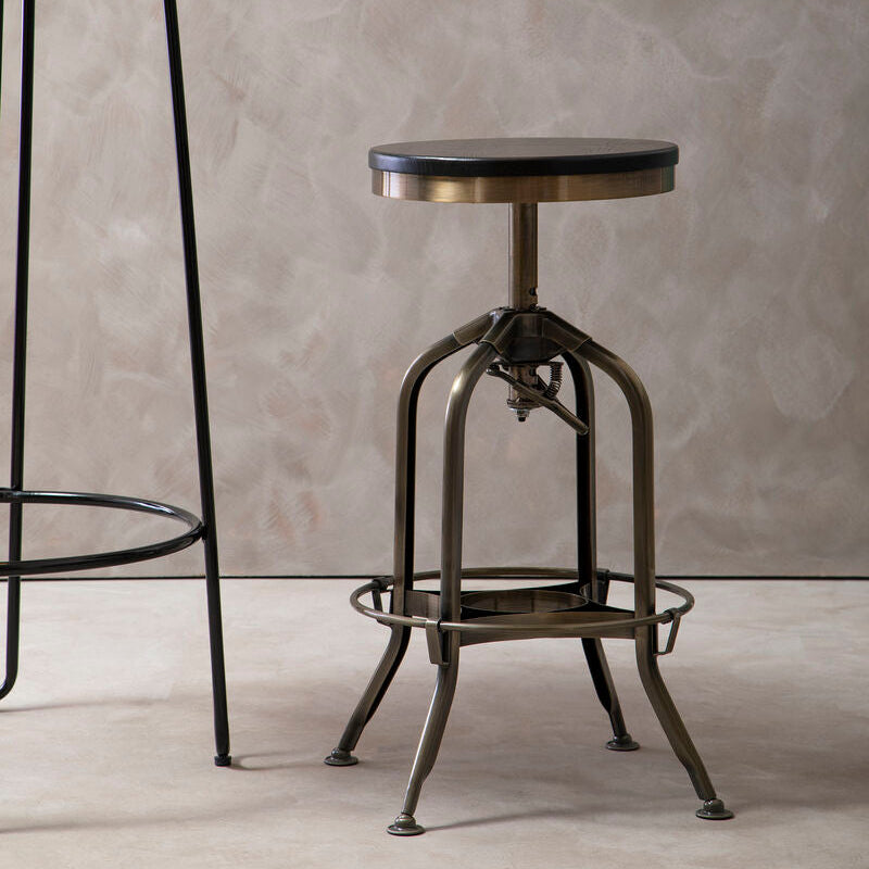 Gator Black Ash Wood and Brass Finish Adjustable Bar Stool