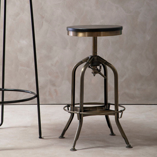 Gator Black Ash Wood and Brass Finish Adjustable Bar Stool