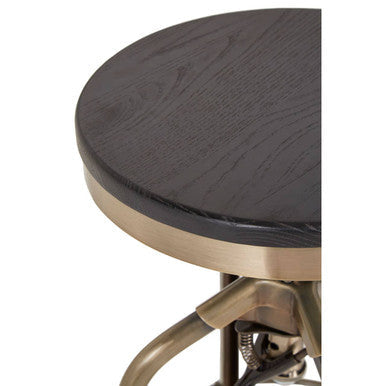 Gator Black Ash Wood and Brass Finish Adjustable Bar Stool