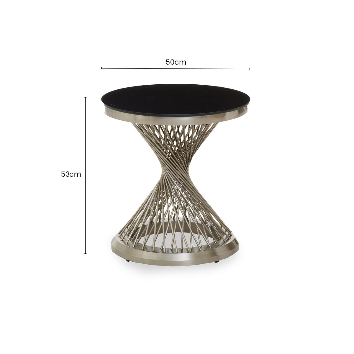 Anzio Black Glass Round Side Table with Silver Finish Base