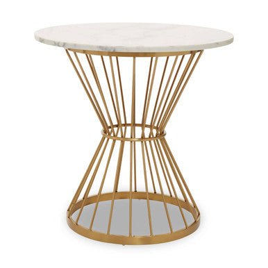 Anzio White Marble Round Dining Table with Gold Hourglass Base