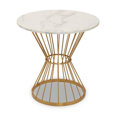 Anzio White Marble Round Dining Table with Gold Hourglass Base