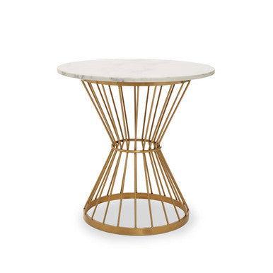Anzio White Marble Round Dining Table with Gold Hourglass Base
