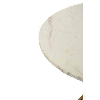 Anzio White Marble Round Dining Table with Gold Hourglass Base