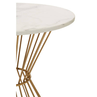 Anzio White Marble Round Dining Table with Gold Hourglass Base