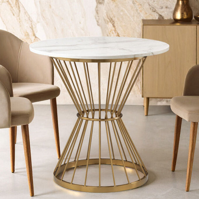 Anzio White Marble Round Dining Table with Gold Hourglass Base