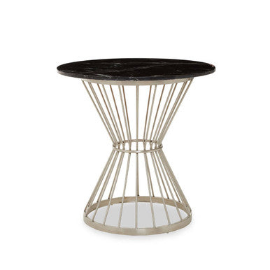 Anzio Black Marble Round Dining Table with Silver Hourglass Base