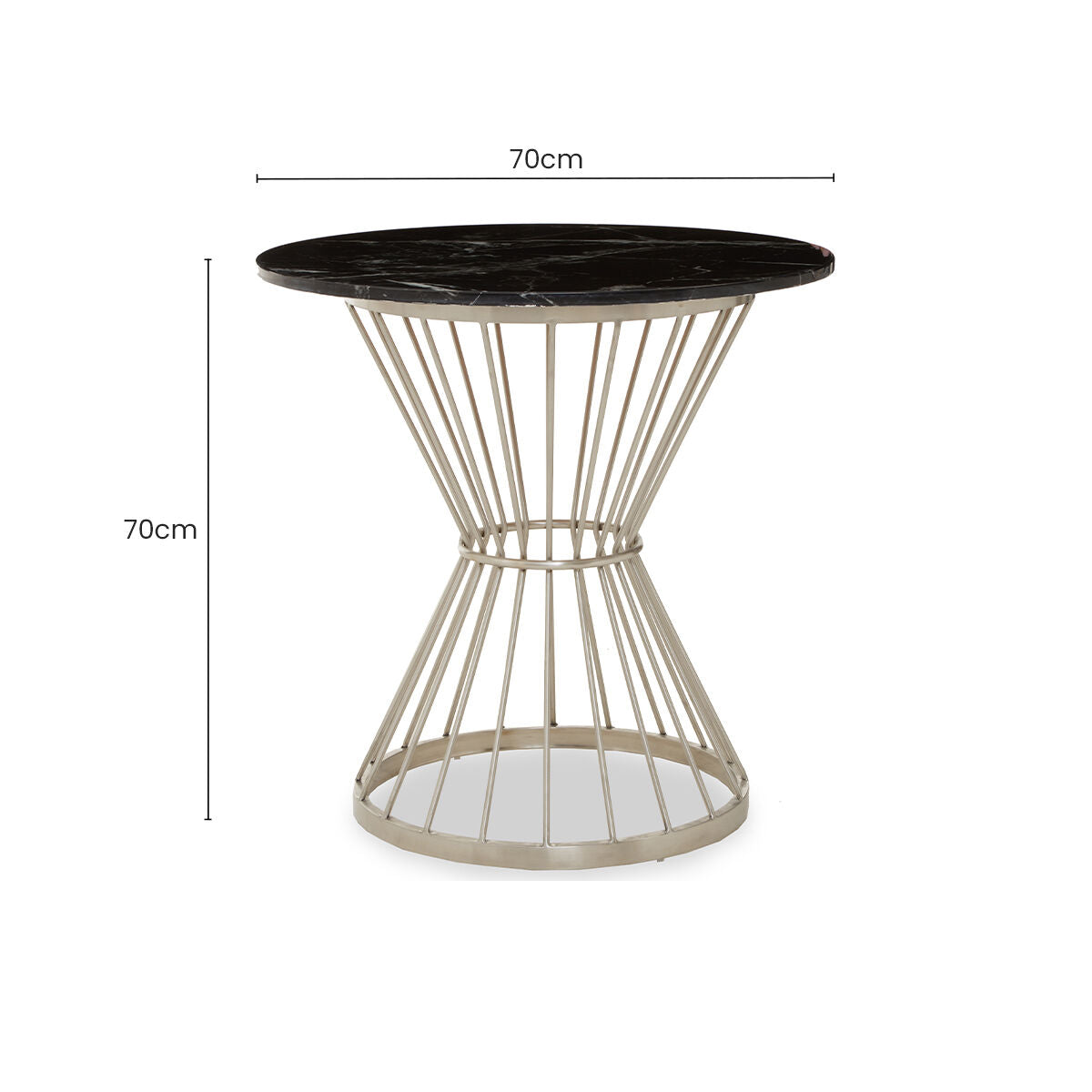 Anzio Black Marble Round Dining Table with Silver Hourglass Base