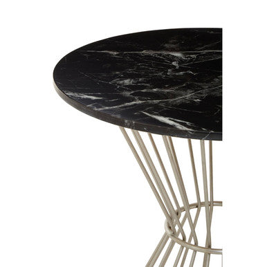 Anzio Black Marble Round Dining Table with Silver Hourglass Base