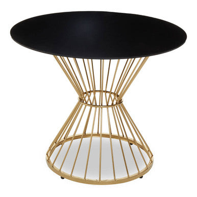 Anzio Black Glass Round Dining Table with Gold Hourglass Base