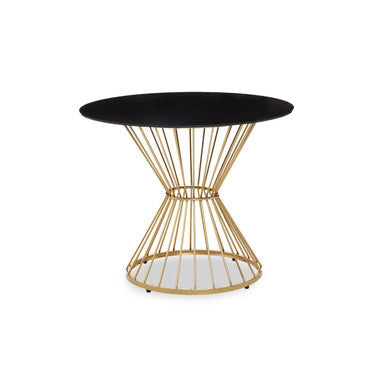 Anzio Black Glass Round Dining Table with Gold Hourglass Base
