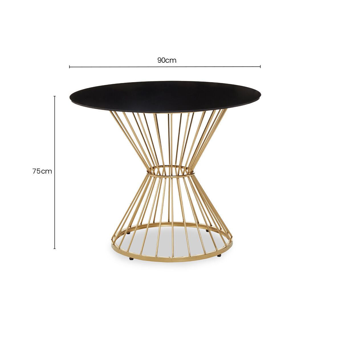 Anzio Black Glass Round Dining Table with Gold Hourglass Base