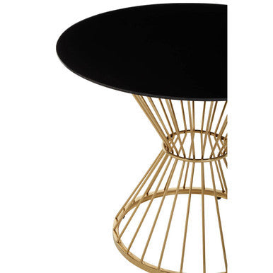 Anzio Black Glass Round Dining Table with Gold Hourglass Base