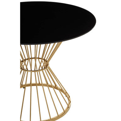 Anzio Black Glass Round Dining Table with Gold Hourglass Base