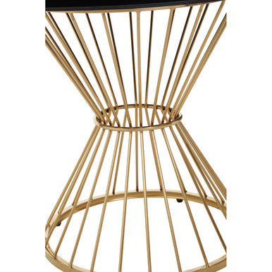 Anzio Black Glass Round Dining Table with Gold Hourglass Base