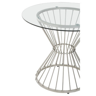 Anzio Clear Glass Round Dining Table with Silver Finish Base