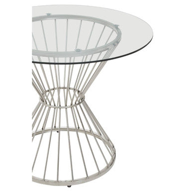 Anzio Clear Glass Round Dining Table with Silver Finish Base