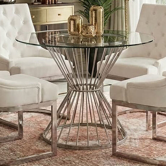 Clear Glass Round Dining Table with Silver Finish Base 90cm