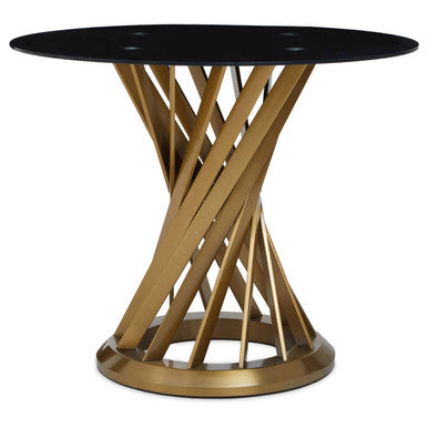 Anzio Black Glass Round Dining Table with Brushed Gold Finish Base