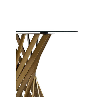 Anzio Black Glass Round Dining Table with Brushed Gold Finish Base