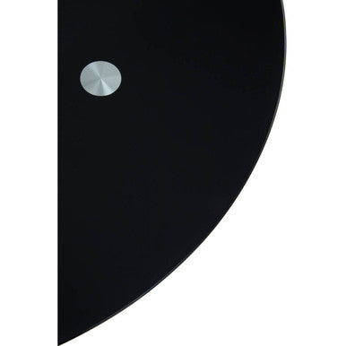 Anzio Black Glass Round Dining Table with Brushed Gold Finish Base