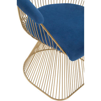 Anzio Navy Blue Velvet Chair with Brushed Gold Frame