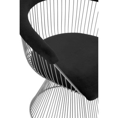 Anzio Black Velvet Chair with Brushed Silver Finish Frame