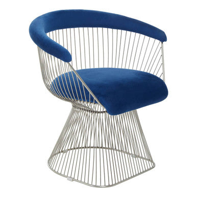 Anzio Navy Blue Velvet Chair with Brushed Silver Finish Frame
