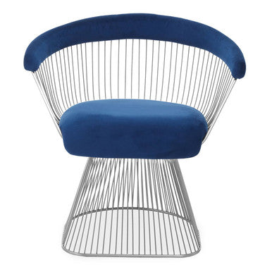 Anzio Navy Blue Velvet Chair with Brushed Silver Finish Frame