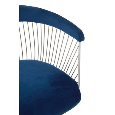 Anzio Navy Blue Velvet Chair with Brushed Silver Finish Frame