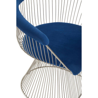 Anzio Navy Blue Velvet Chair with Brushed Silver Finish Frame