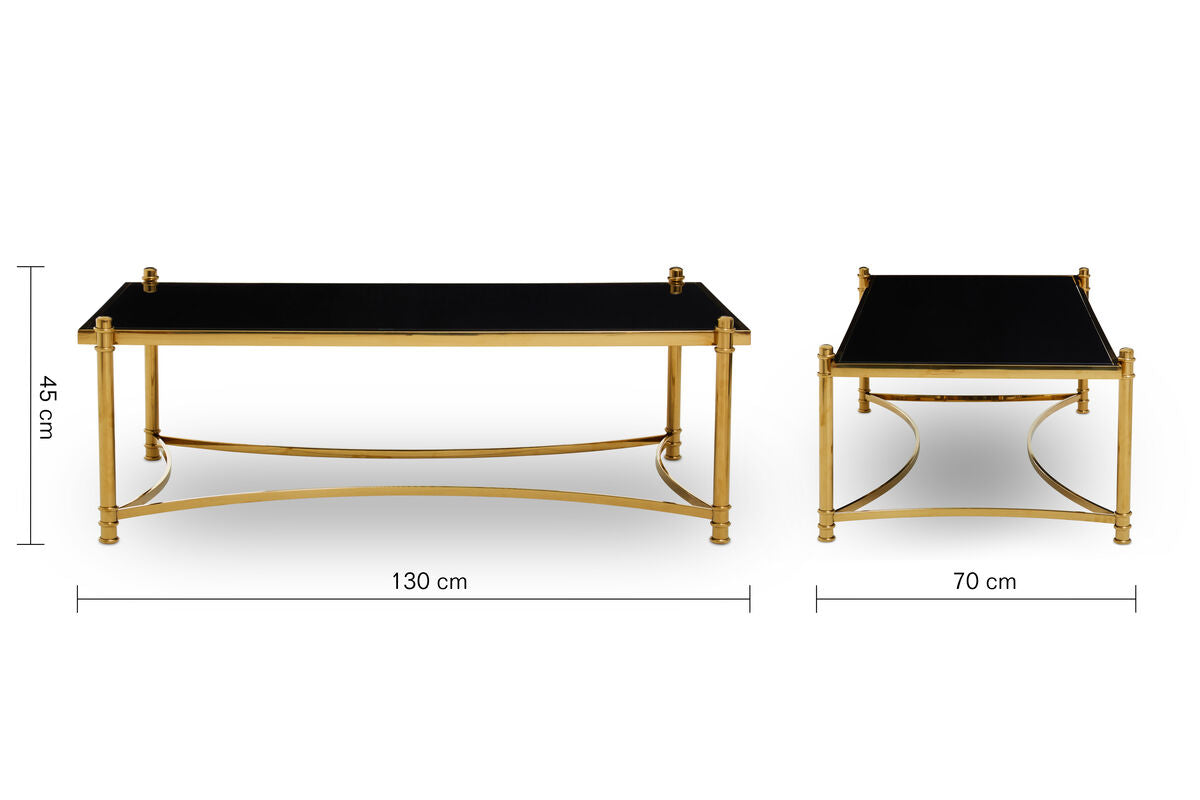 Ackley Black Glass and Gold Finish Rectangular Coffee Table