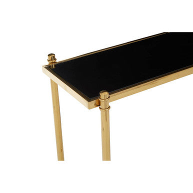 Ackley Gold Metal Console Table with Black Glass Top